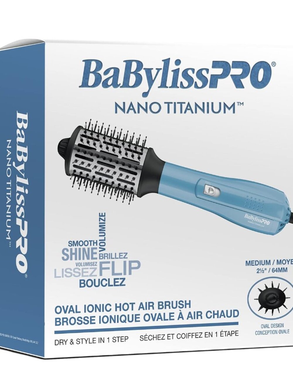 BaBylissPRO Nano Titanium Oval Ionic Hot Air Styler Blow out Hair Dryer Brush